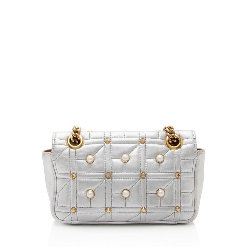 Gucci Metallic Matelasse Leather Pearl GG Marmont Mini Flap Bag - FINAL SALE - Picture 3 of 15